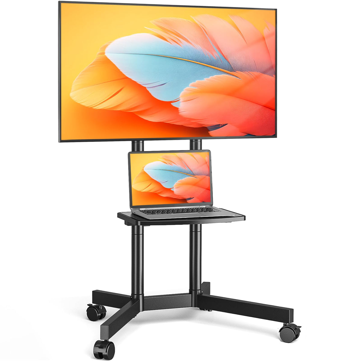 TVON Mobile TV Stand on Wheels for 32-75 Inch LCD LED Flat Panel Plasma TVs, Corner TV Floor Stand with Shelf Height Adjustable TV Trolley Max VESA