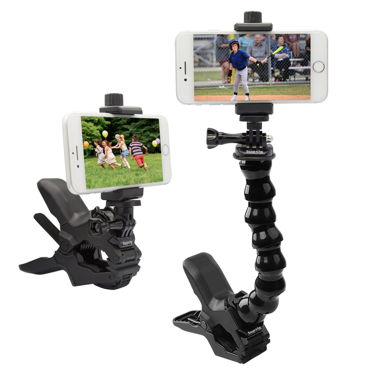 Suptig Phone Holder Desk Gooseneck Mount, Cell Phone Clamp Clip for Pole, Mobile Phone Mount Stand, Compatible for iPhone 16 Plus Phone 15 Pro Xs Max