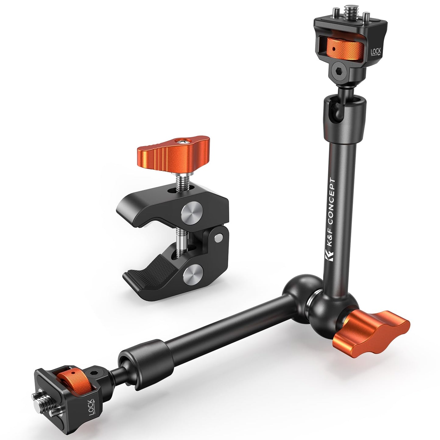 K&F CONCEPT 11" Magic Arm Super Clamp Kit, Camera Clamp Mount with 1/4" 3/8" Screw ARRI Locating Pins for DSLR Action Cam Monitor Tripod, Extension