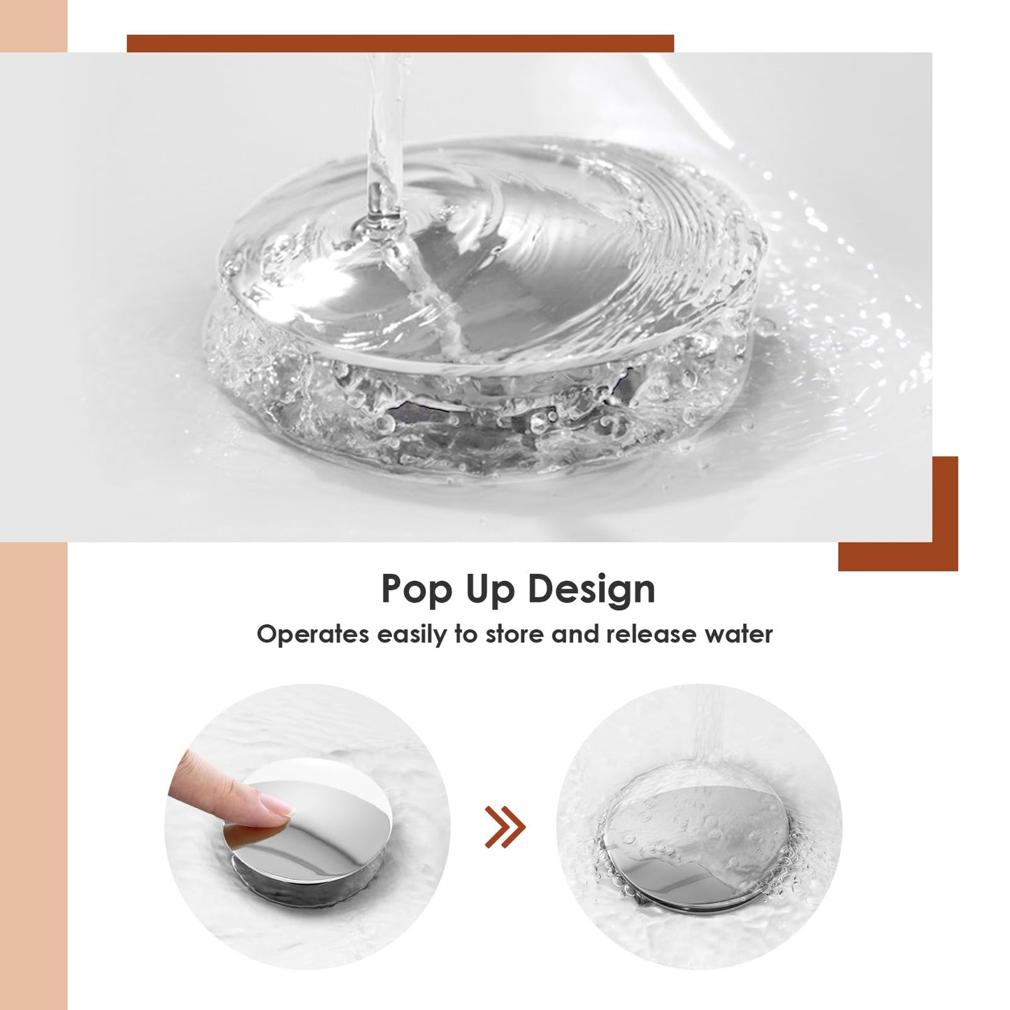 Peppermint Pop Up Sink Waste Slotted Click Clack Waste Plug with Overflow for Bathroom Basins, Vessel Sinks, Chrome Bathroom Basin Waste