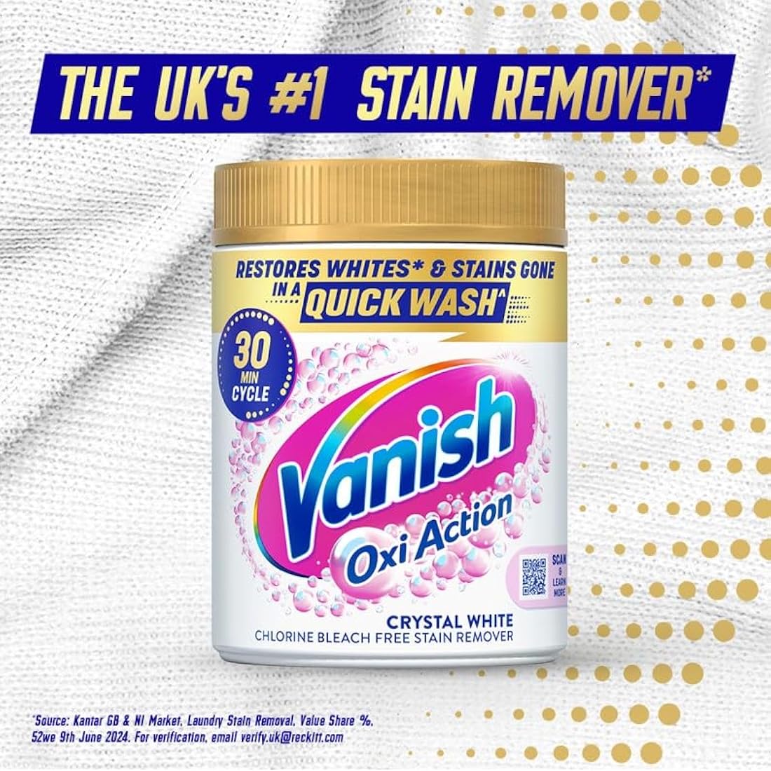 Vanish Stain Remover, Gold Oxi Action Powder, 1.5kg, Restores Whites and Protects Laundry from Greying, Removes Stains, Odours Laundry Detergent Leave Behind, Bleach Free