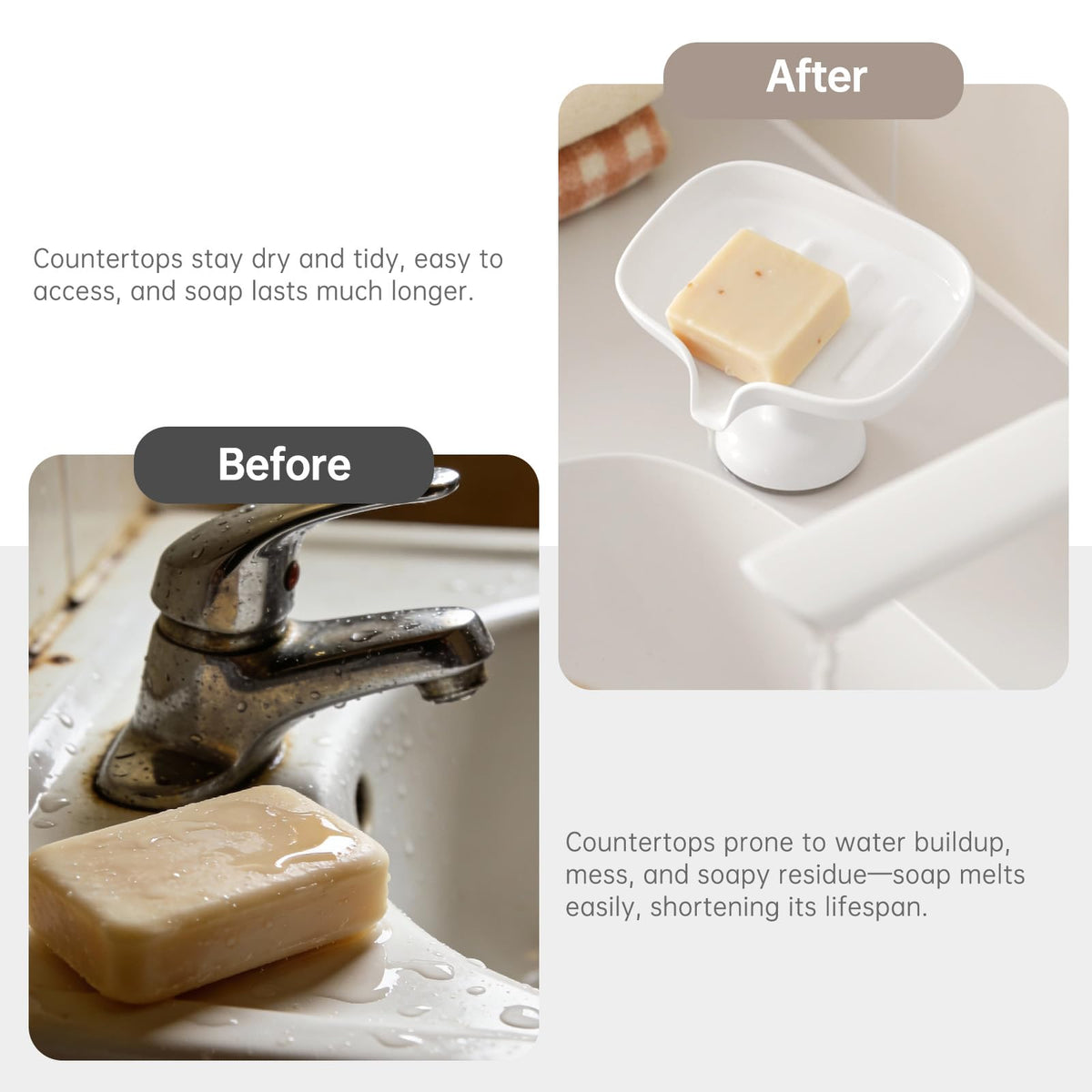PAVSTINE Soap Dish with Drainage, Suction Soap Dish Powerful, ABS Material
