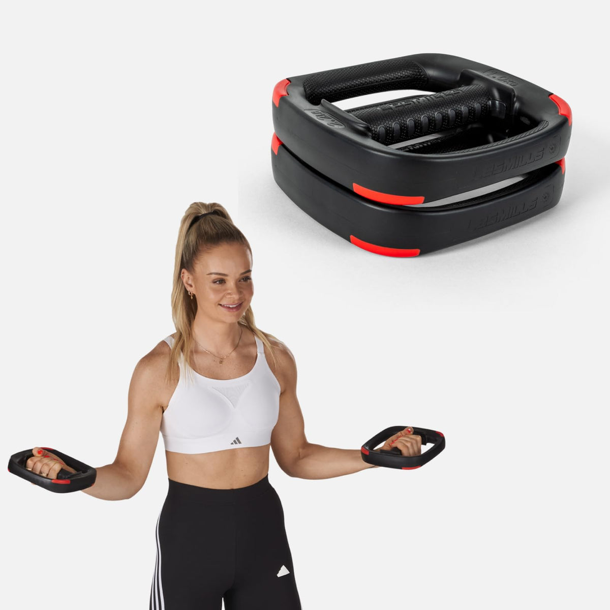 Les Mills? Dual Purpose 2.2 lbs Ergonomic Hand Weights, Home Gym Equipment, Light Workout Plates for Total Body Workouts