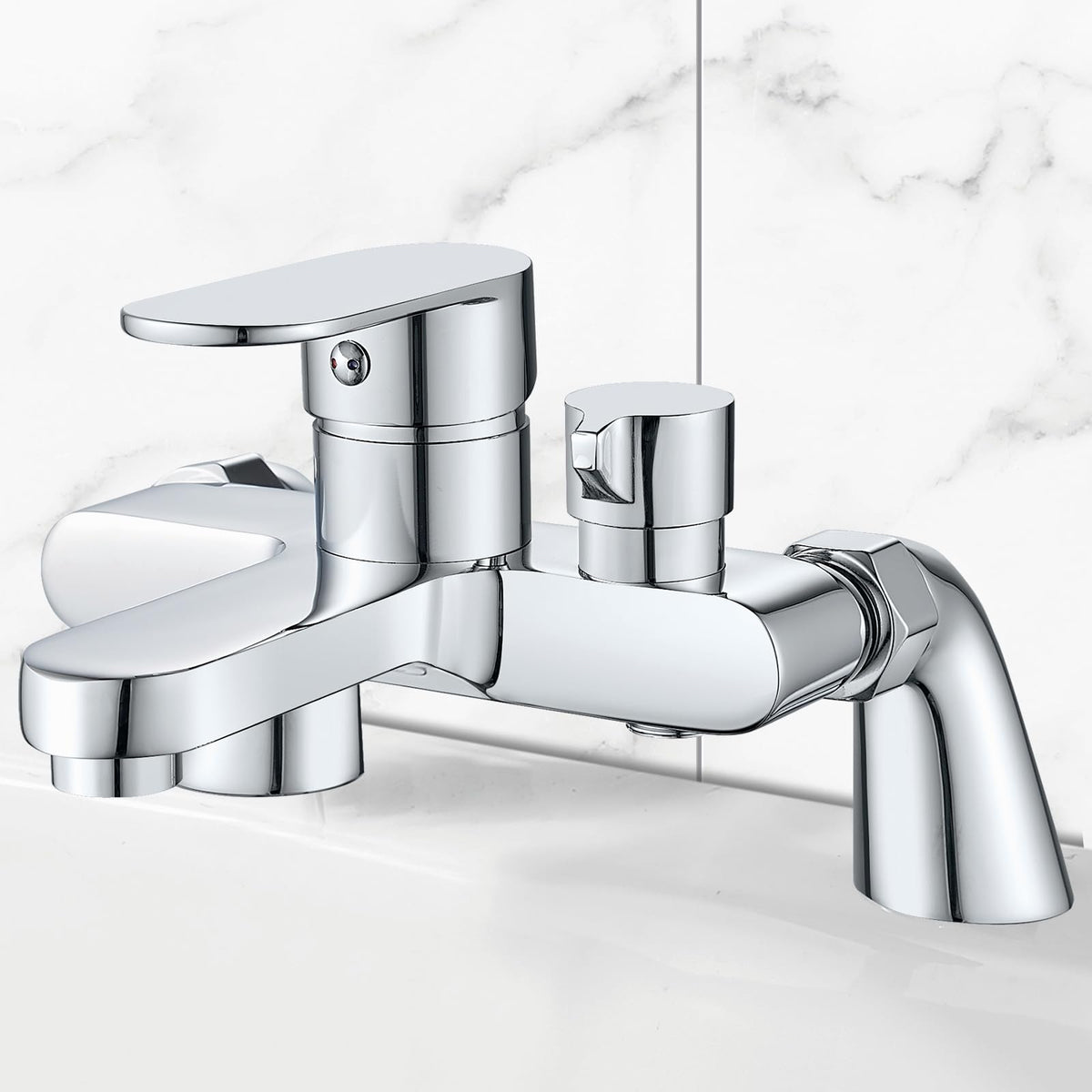 Bath Shower Mixer Tap Modern Bath Taps Single Lever Monobloc Shower Mixer Deck Mounted Bathtub Faucet Tub Filler Chrome, Solid Brass, 1/2'' Outlet,