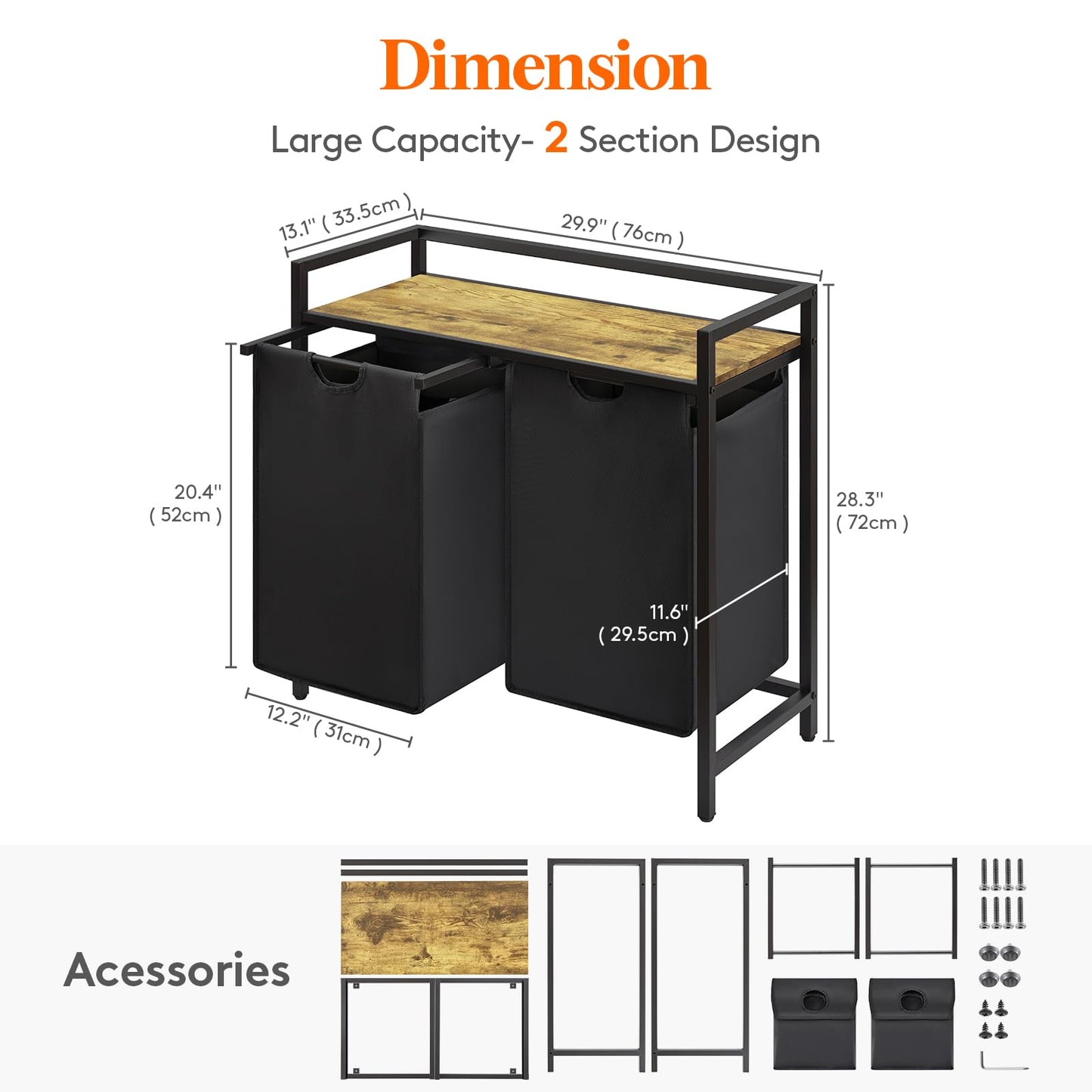 Lifewit Laundry Hamper 2 Sections, 95 L Laundry Basket with Shelf and Double Pull-Out Removable Bags, Laundry Sorter for Laundry Room Bedroom Bathroom