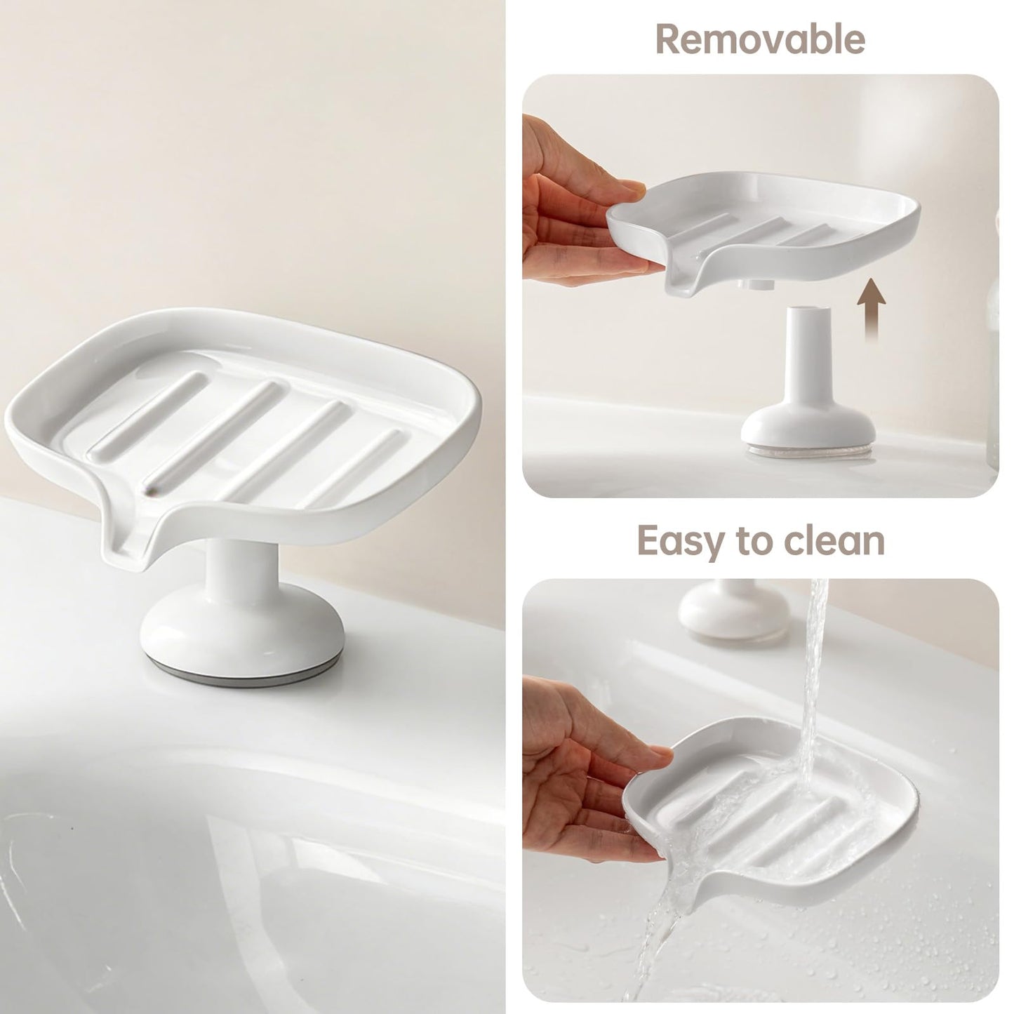 PAVSTINE Soap Dish with Drainage, Suction Soap Dish Powerful, ABS Material