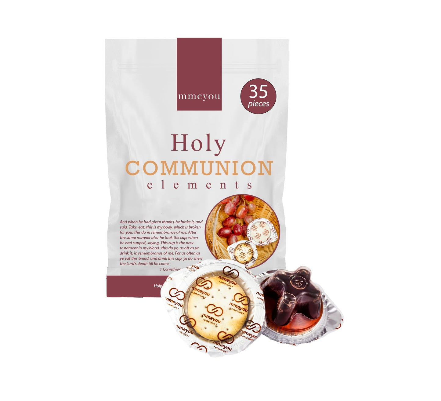 Mmeyou (Count 35) Packaged Holy Communion Crackers Prefilled Communion Wine Mmeyou Communion Cups Cracker with Red Grape Juice - All in one packaged