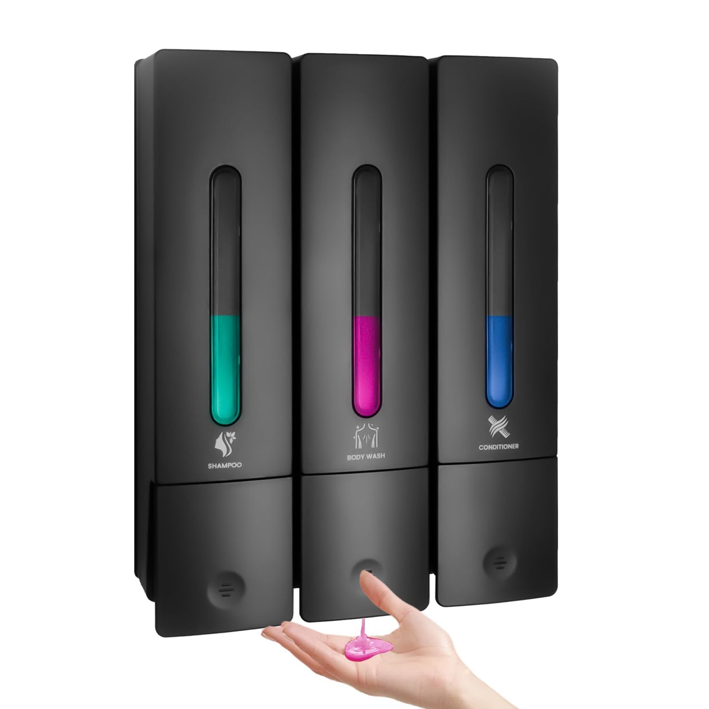 3 Chamber Shampoo and Conditioner Dispenser for Shower, Black(400ML)