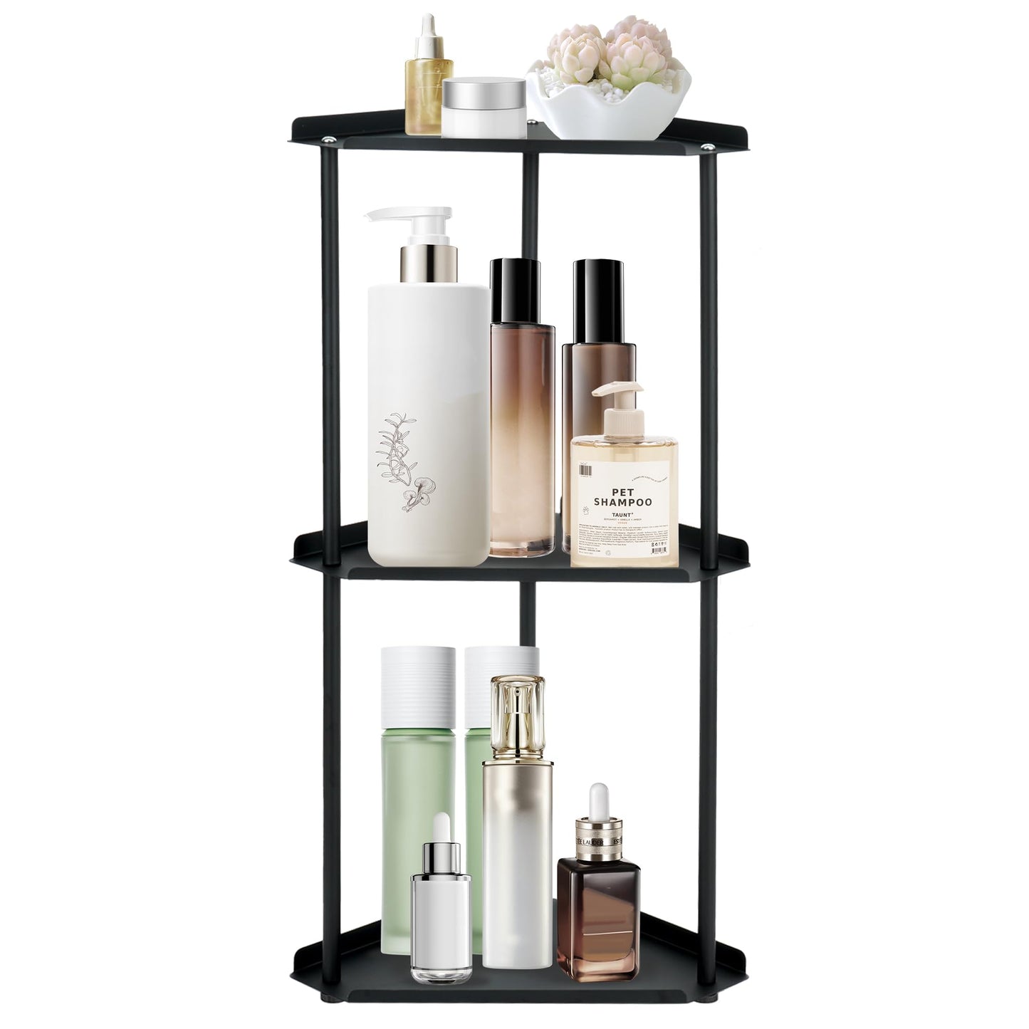 ohbien 3 Tier Freestanding Shower Caddy Corner, Easy Assembly Bathroom Corner Shelf Counter Organizer Corner Shower Caddy Floor Standing High Load