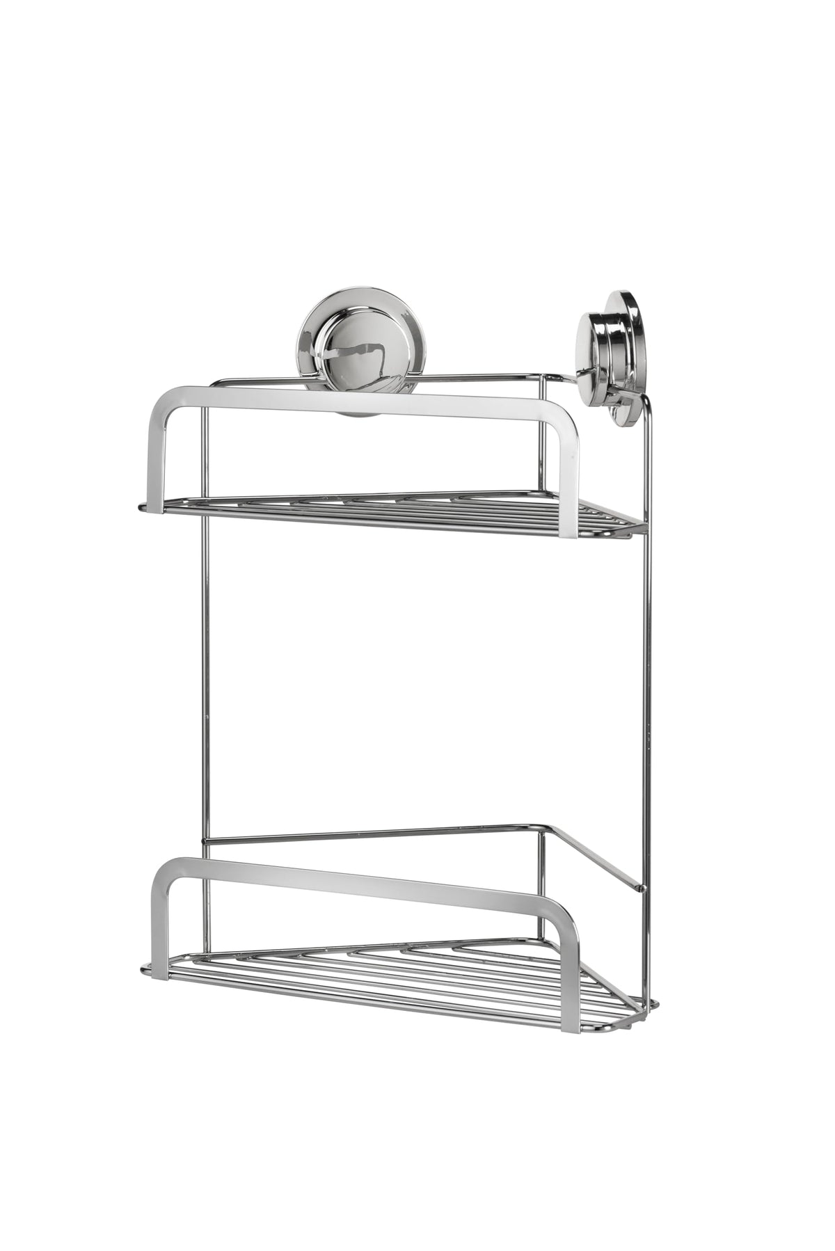 Croydex Stick 'N' Lock Two Tier Corner Shower Caddy - Shower Shelf No Drilling Bathroom Storage Solution with Sticky Pad Easy-Clean 5 Year Rust-Free