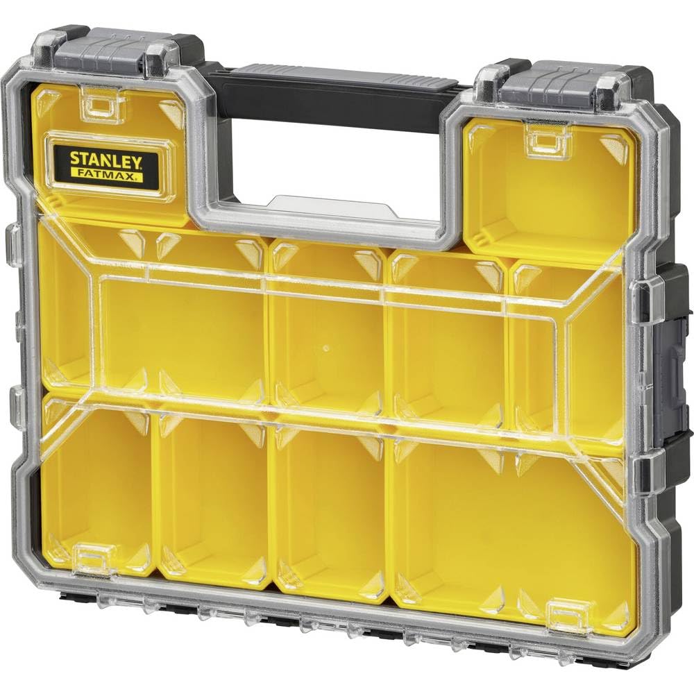 STANLEY FATMAX Pro Shallow Toolbox Stackable Storage Organiser for Small Parts, Removable Compartments, 1-97-519
