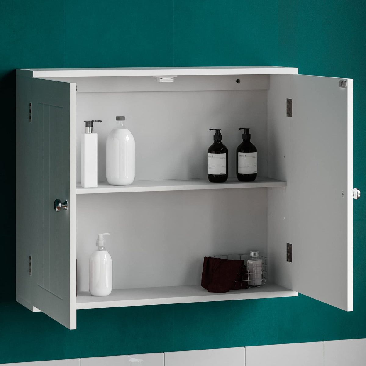 Bath Vida Priano Bathroom Cabinet Double Door Wall Mounted Storage Shelf, White