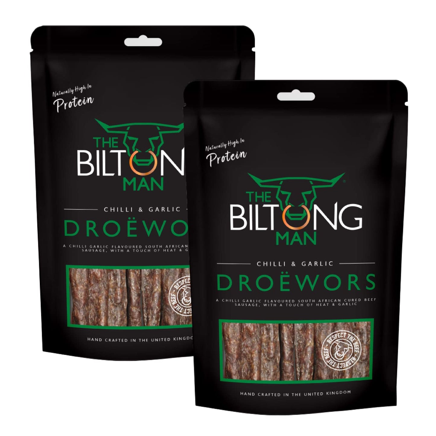 The Biltong Man Chilli Garlic Dro?wors - High-Protein Beef Snack with a Chilli Bite, 1000g (2 x 500g)