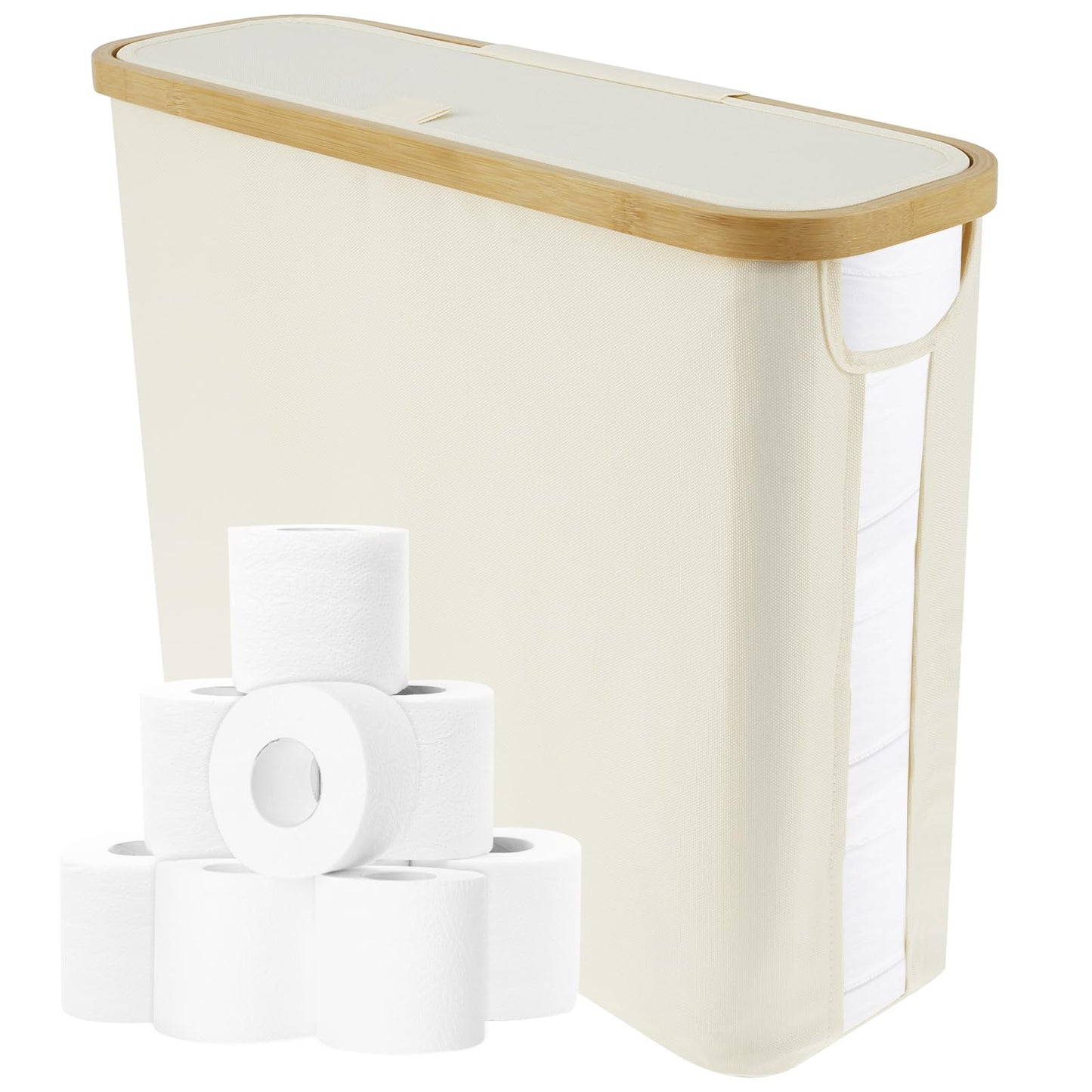 Toilet Roll Storage, Bathroom Storage Box Holder Stand with Side Window and Lid, Multifunctional Toilet Paper Basket Cabinet