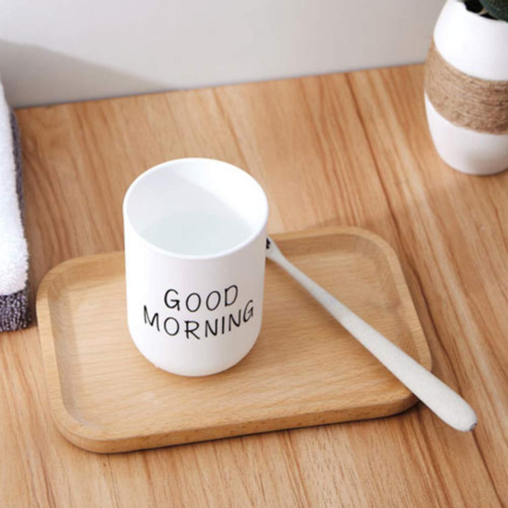 ALEOHALTER Toothbrush Holder, Good Morning Cup Toothbrush Cup, Home Travel Bathroom Washing Toothpaste Holder Plastic Tumbler Cup(White)
