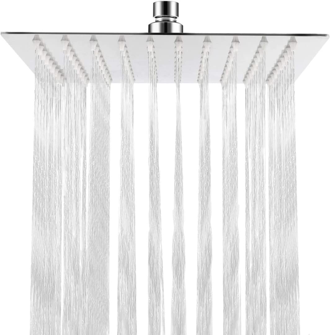 HAUSPROFI Rain Shower Head 8 inch Large Top Spray Square Showerhead 304 Stainless Steel Ultra Thin Powerful High-Pressure Bathroom Easy Installation