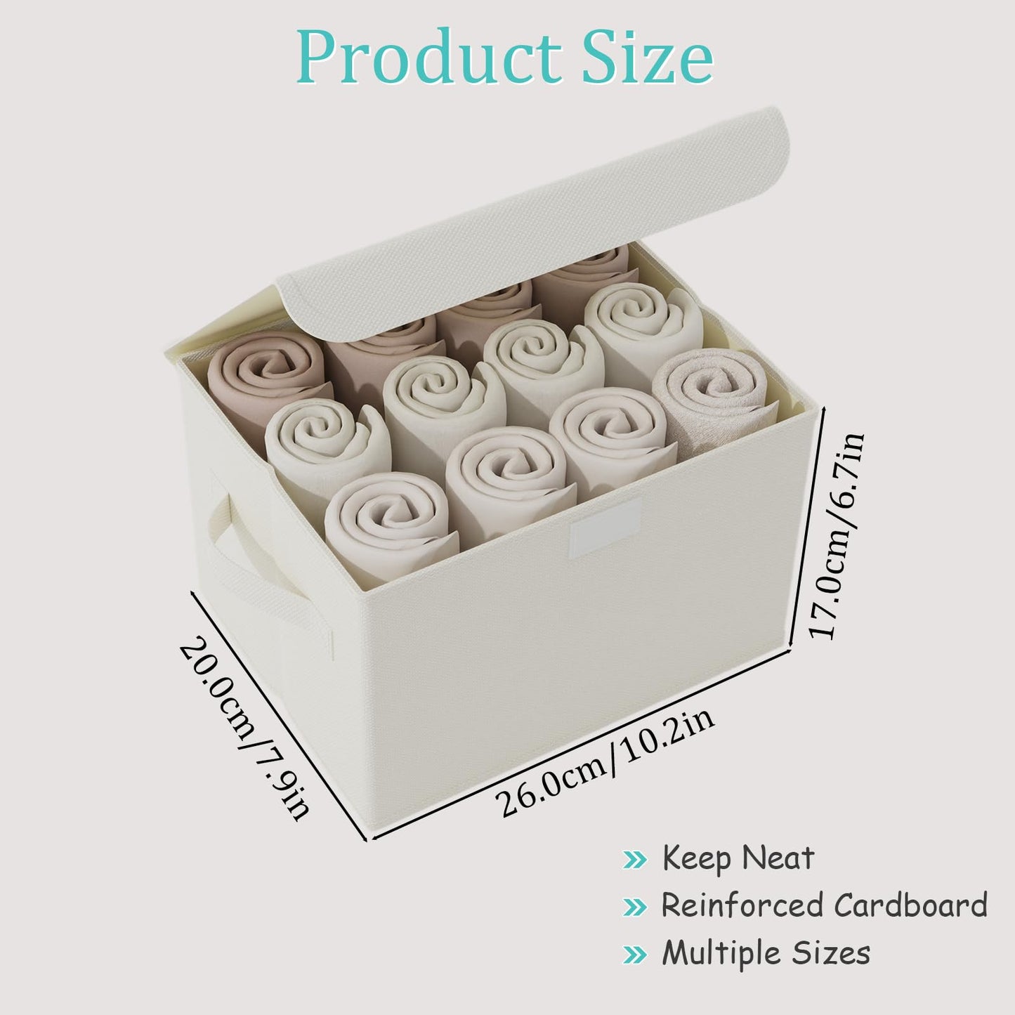 GUOHNHE Storage Bin with Lid, Closet Boxes, 2 Pack, Beige, 26x20x17 cm
