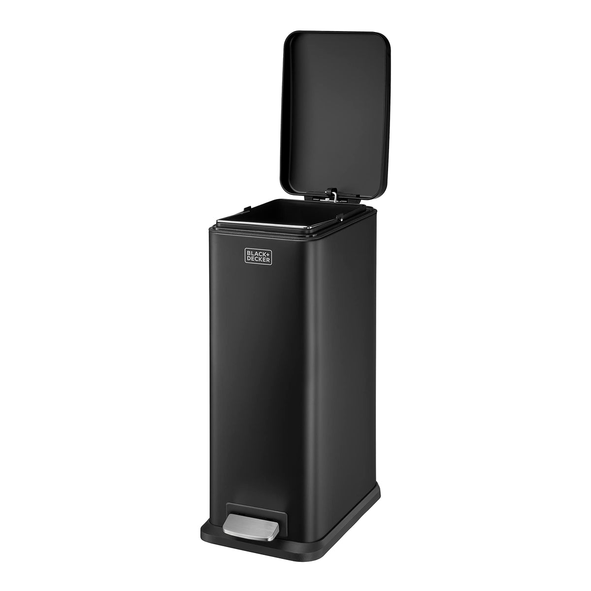 BLACK+DECKER BXBN0008E 20L Black Slimline Pedal Bin with Soft Close Lid, Stainless Steel, 56cm x 22cm x 36cm