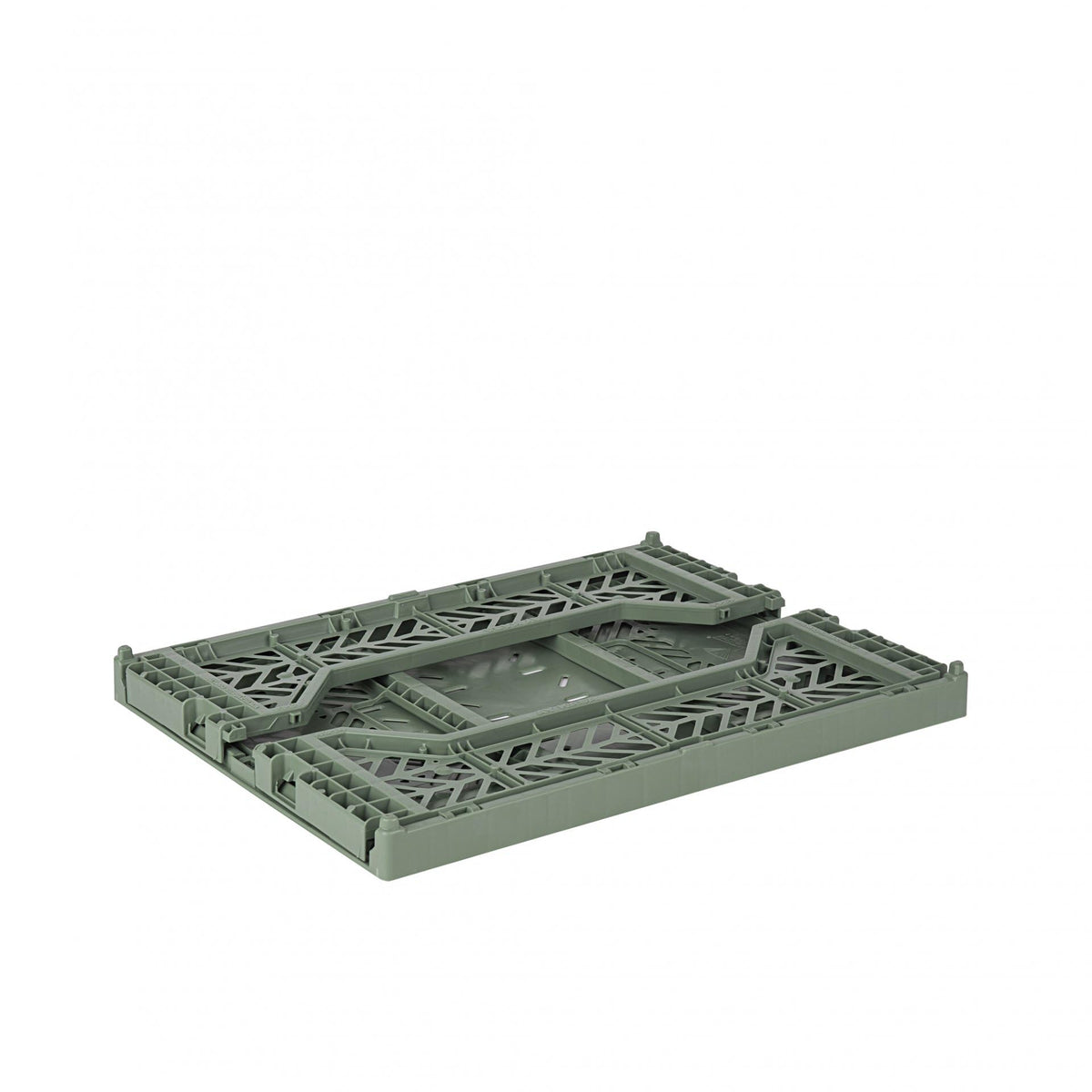 AYKASA Folding Crate, Sturdy Folding Box, Plastic, Stackable, Almond Green, Midi (40 x 30 x 14 cm)