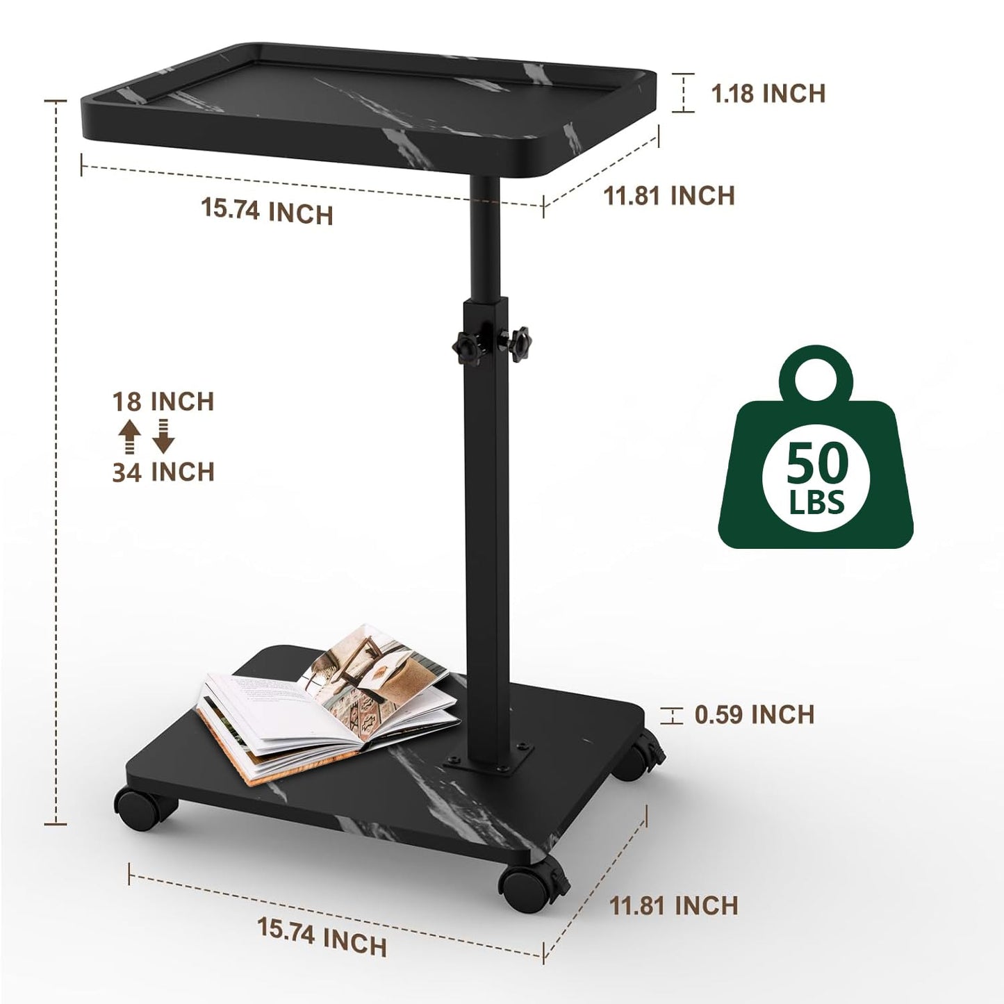 Kiss Me C Shaped Side Table Height Adjustable 360° Swivel End Table