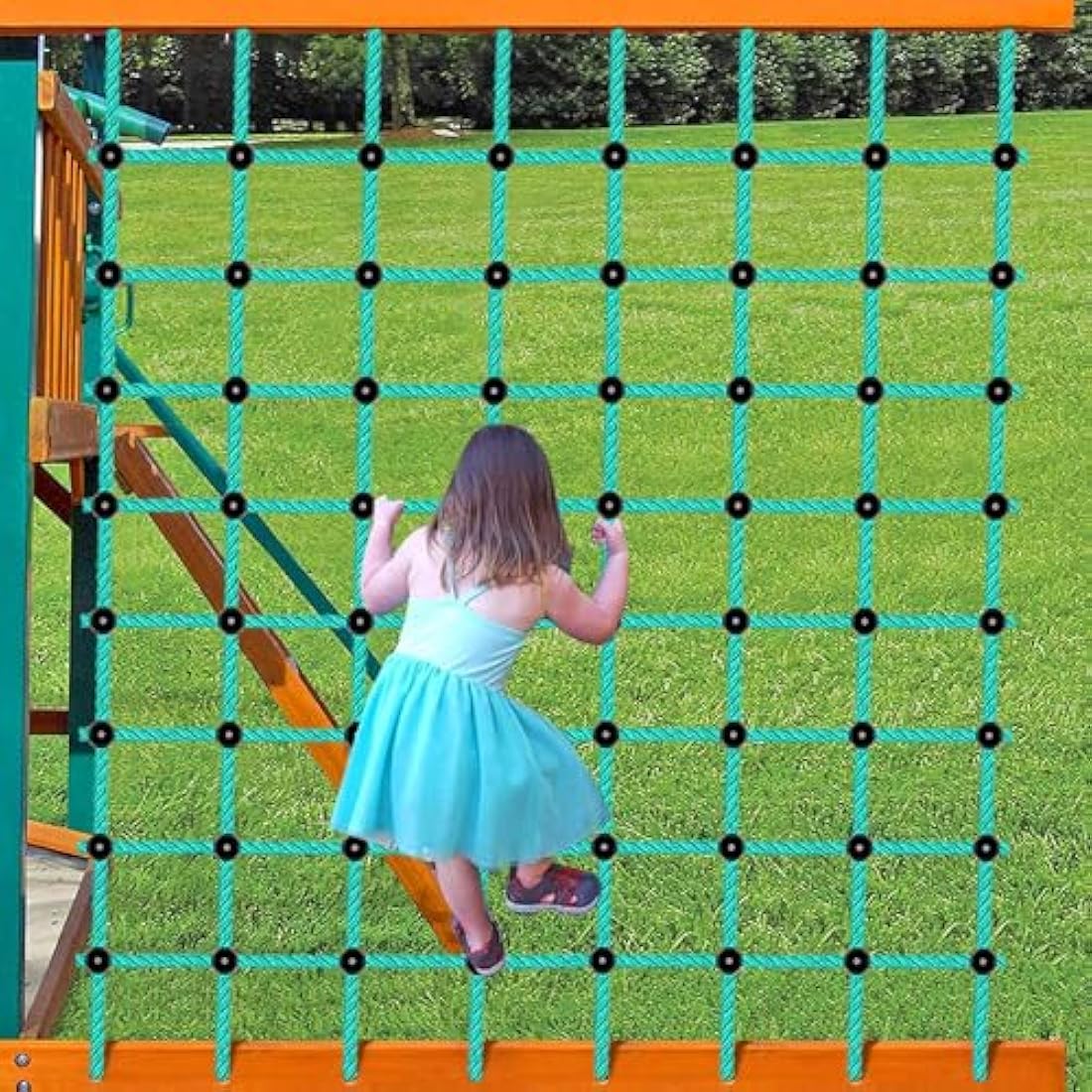BeneLabel Climbing Cargo Net, Climbing Frame Net Kids Webbing Net Rope Ladder with Harware Set for Outdoor Playset, Kids Swing, Playground, Treehouse Obstacle Course Training Accessories, 380 x 178cm
