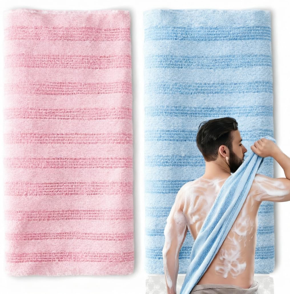 Healeved 2 Pack Bath Towels Long Strip Exfoliating Towel 39.37 X 9.84 X 0.24 in Body Scrubber for Shower Back Scrubber for Men and Women Skin