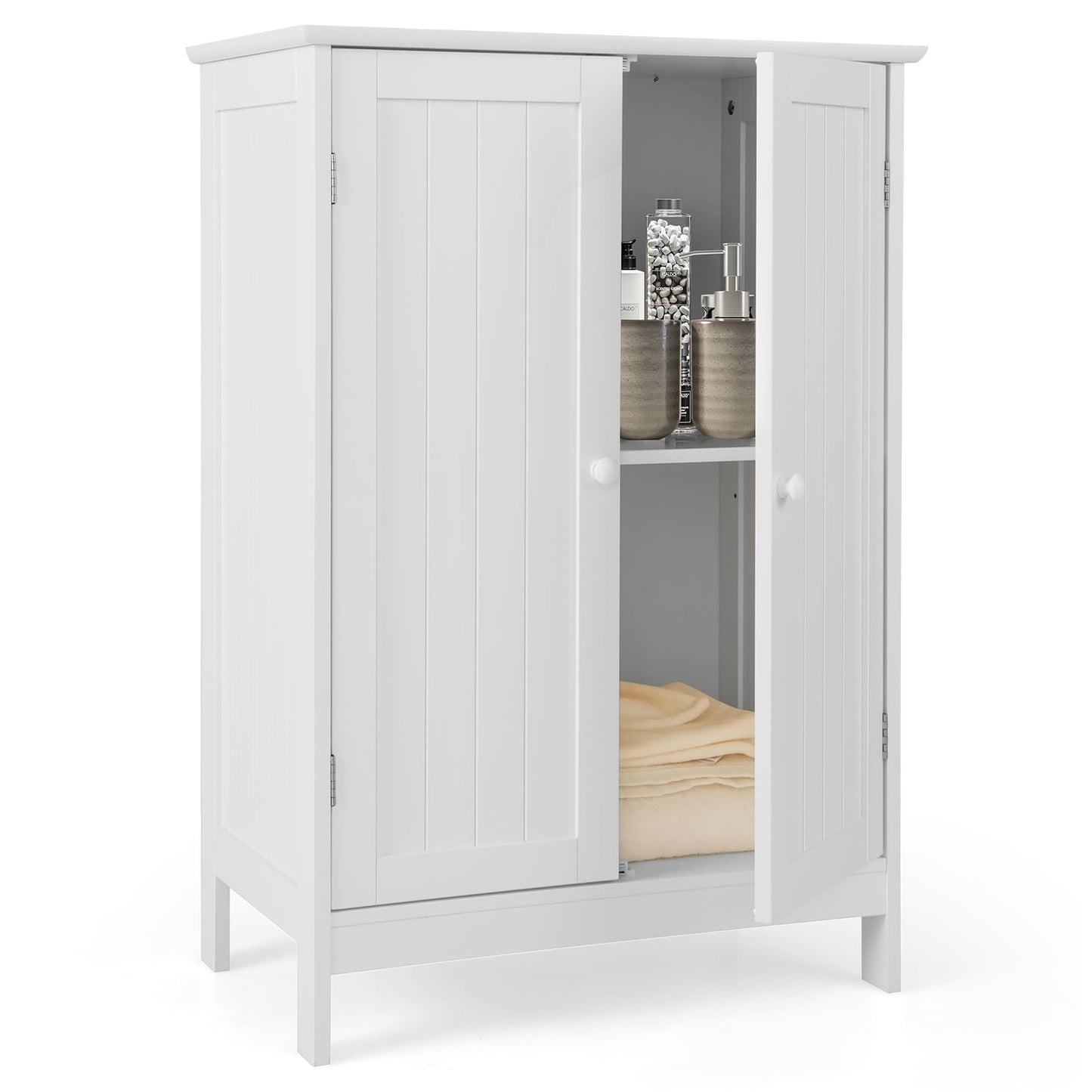 CASART Bathroom Floor Cabinet, Freestanding Storage Cupboard, Double Door Wooden Storage Organizer Unit for Bathroom Living Room Bedroom (White)