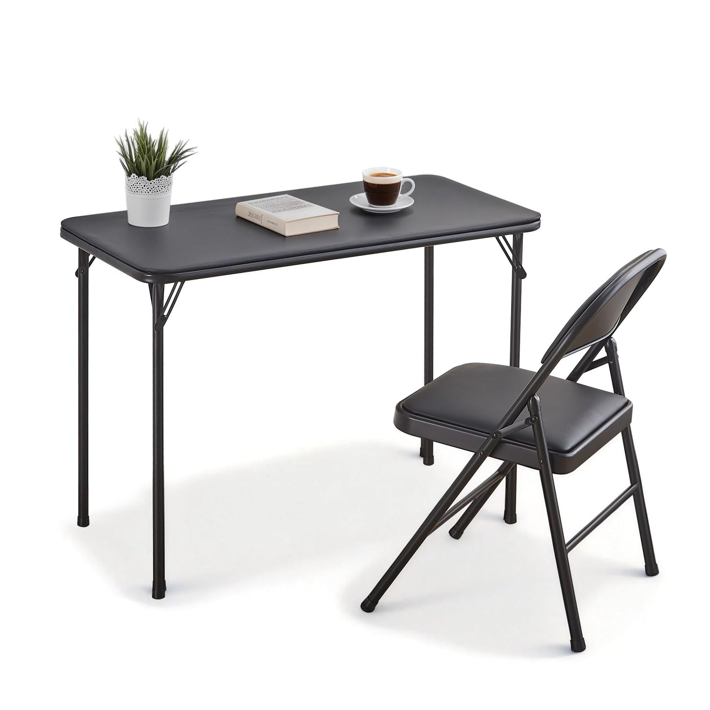 CHAIRABLE Folding Table and Chairs Set with Padded Seats, Black