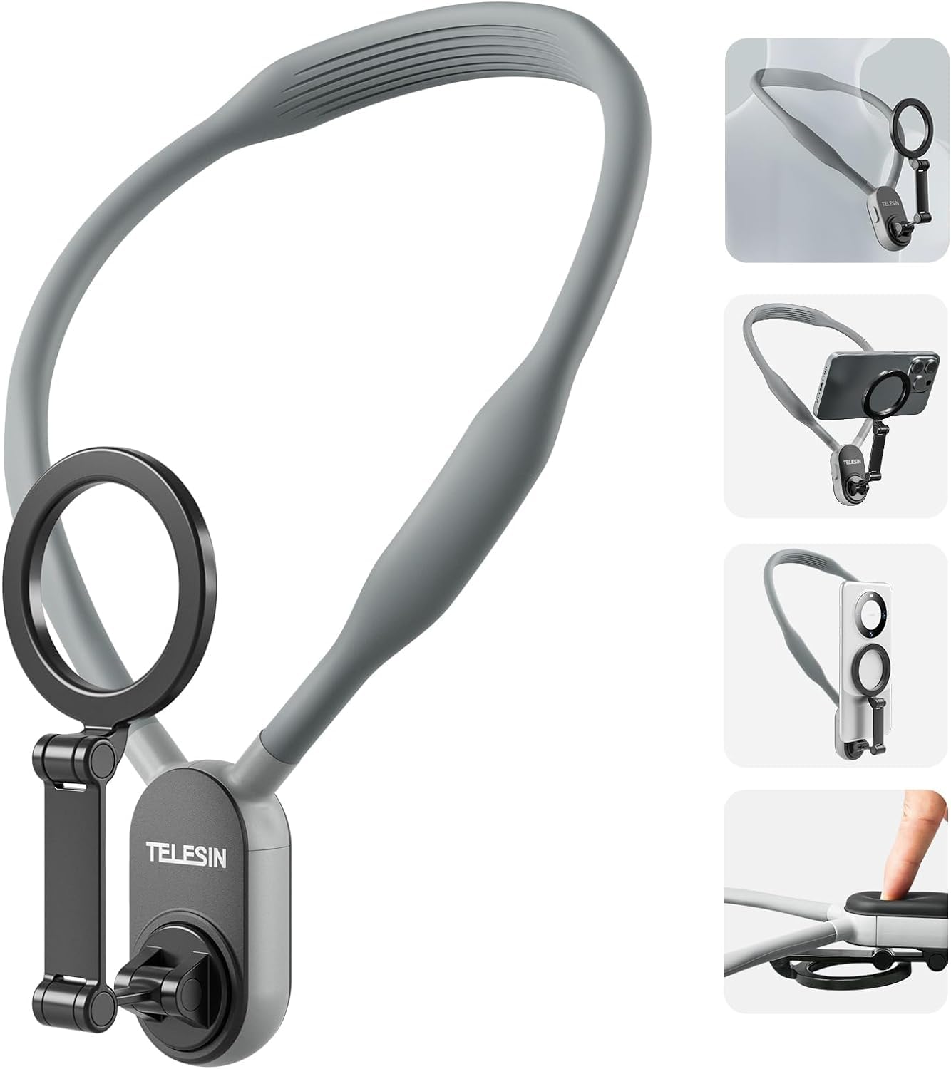 TELESIN Magnetic Neck Mount for Phones, Neck Cell Phone Holder POV/Vlog Selfie Mount Hand Free Phone Neck Holder Chest Stand Strap Video Recording for