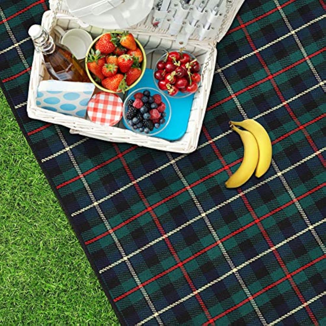 Ben & Bel Water/Sand/Dirt-resistant Picnic Blanket with PU Handle, Outdoor-Ready Dark Green Square, 150x200cm XL