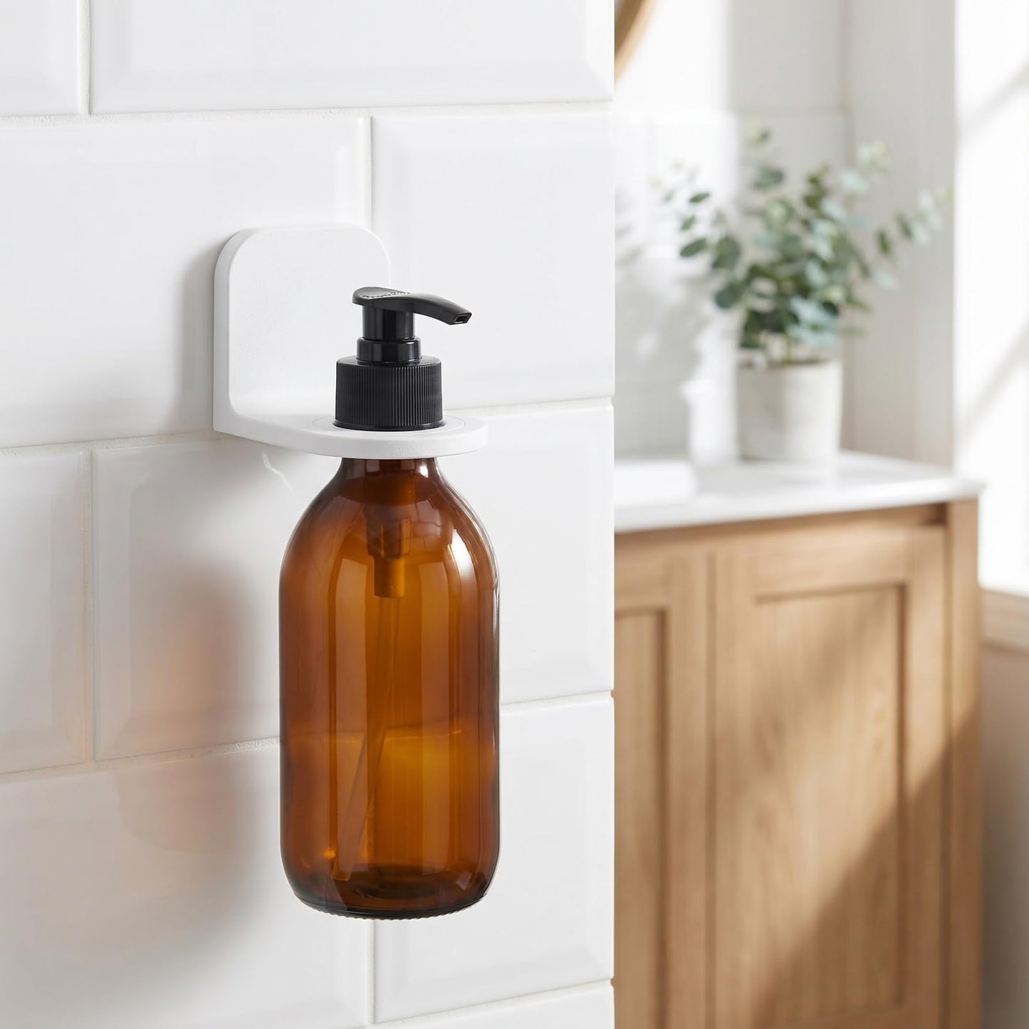 Toyvian 3pcs No Drilling Soap Bottle Dispenser Holder Hooks Wall Mount Shampoo Lotion Holder for Bathroom Kitchen Hotel Strong Adhesive Compatible