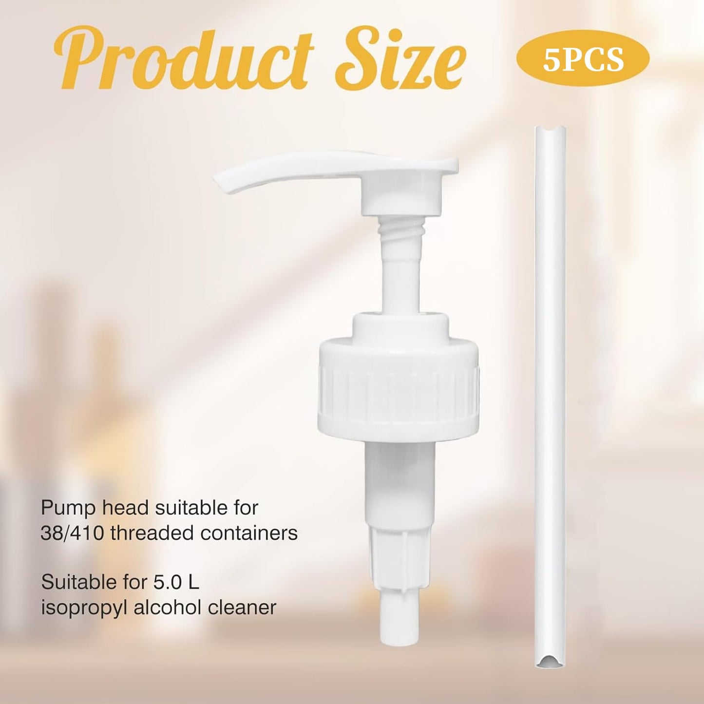 5 Pcs 5L Bottle Pump Dispenser for Isopropyl Alcohol Pump for 5ltr Container Cleaning With Tube 4ml Dose Ideal for Shampoo, Alcohol, Oils, Perfumes