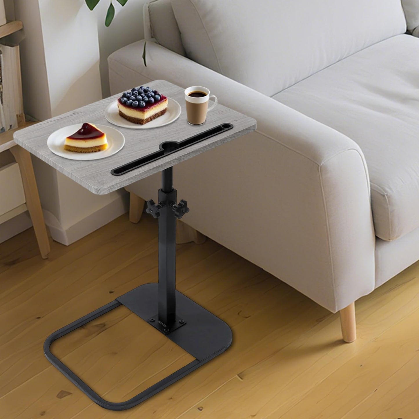 Kiss Me TV Tray Table Small Adjustable Height C Shaped End Side Table Gray
