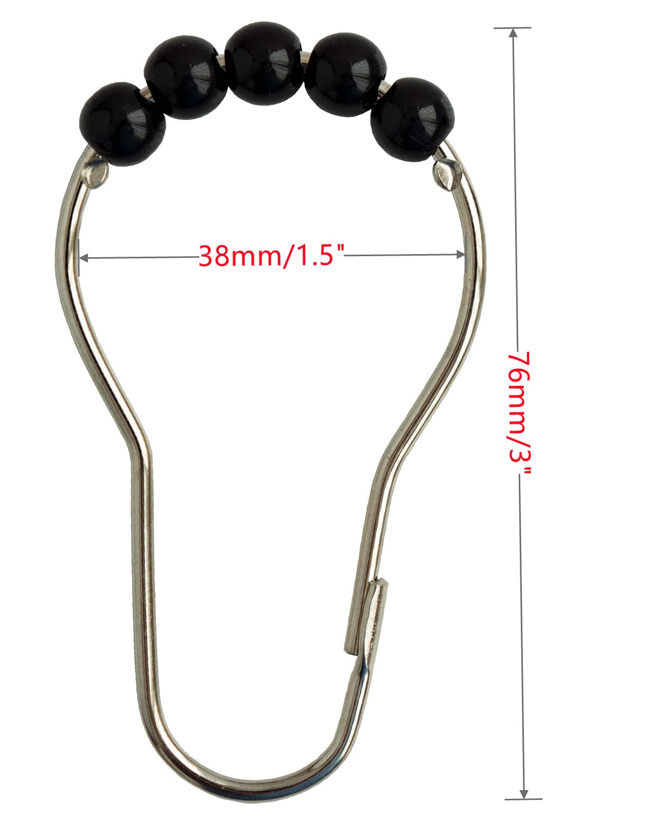 Shower Curtain Hooks Rings Stainless Steel Shower Hooks Black Acrylic roller Balls Rustproof Heavy Duty for Bathroom Curtain(Black)