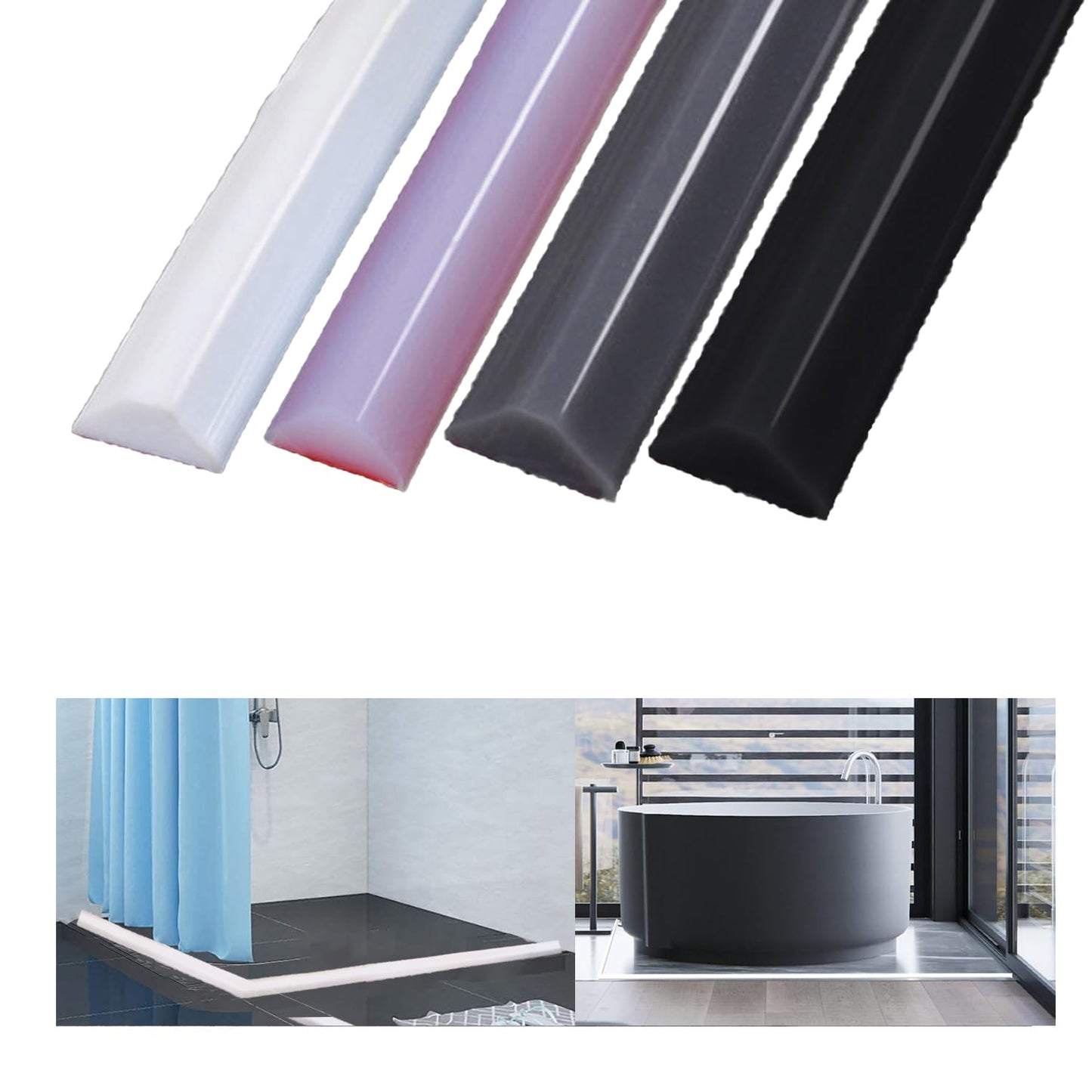 200CM Wet Room Floor Barrier, Silicone Water Retaining Strip, Shower Tray Seal, Threshold Water Barrier for Kitchen, Bathroom (White 2m)