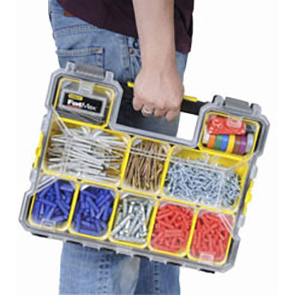 STANLEY FATMAX Pro Shallow Toolbox Stackable Storage Organiser for Small Parts, Removable Compartments, 1-97-519