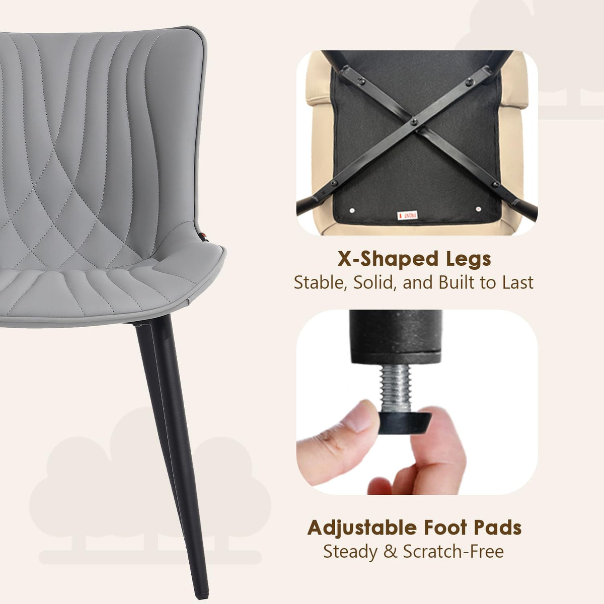 Kidol&Shellder Dining Chairs Set of 2, Modern Dining Room Chair, Grey