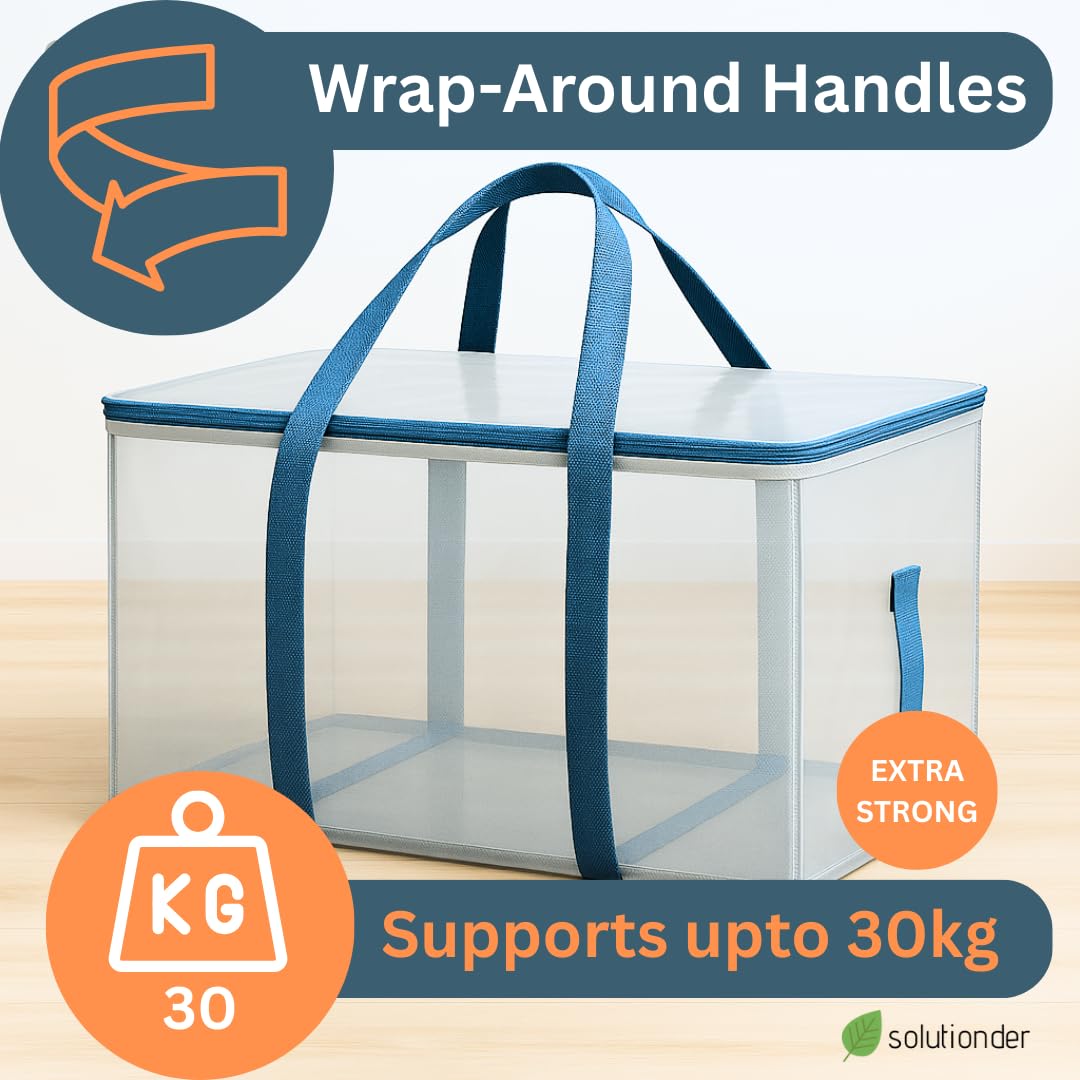 Pack of 2 Clear Heavy Duty Extra Large Moving Bags with Zipper & Handles – Reusable Foldable Storage Bags for Clothes, Laundry, Camping Gear