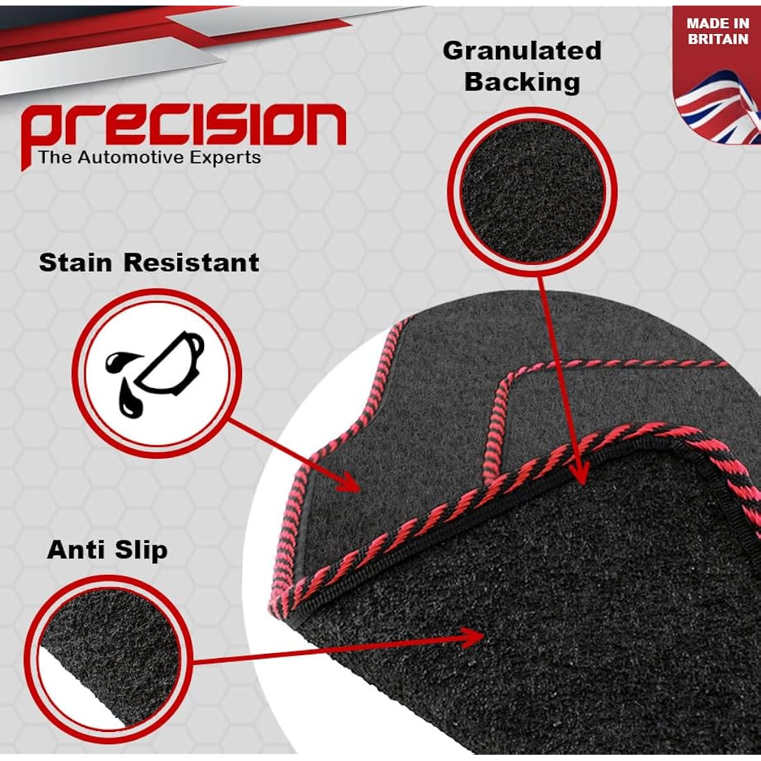 Precision 500 Logo On Black Car Mats For Fiat 500 2013-2020 Classic Silver Twist - SS Mats