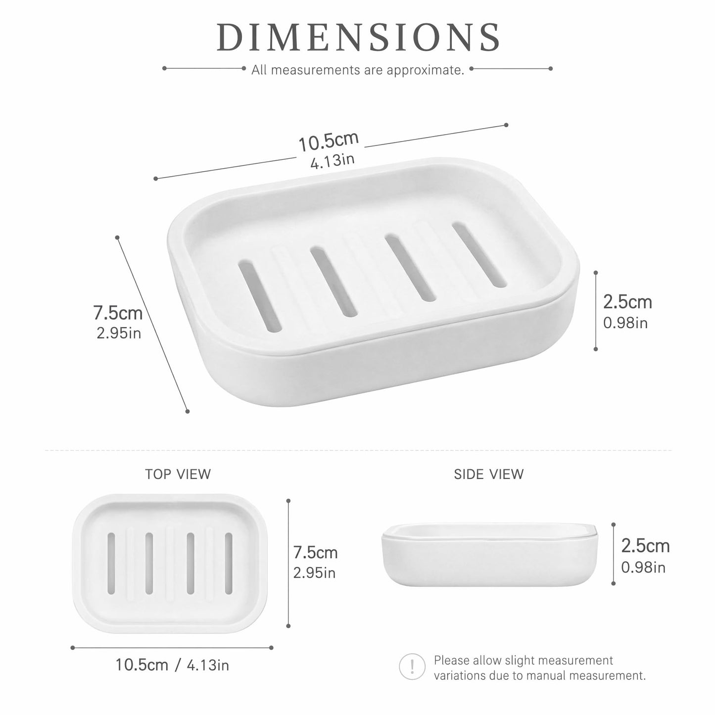 Soap Dish with Drainage, Plastic Soap Holder (White)