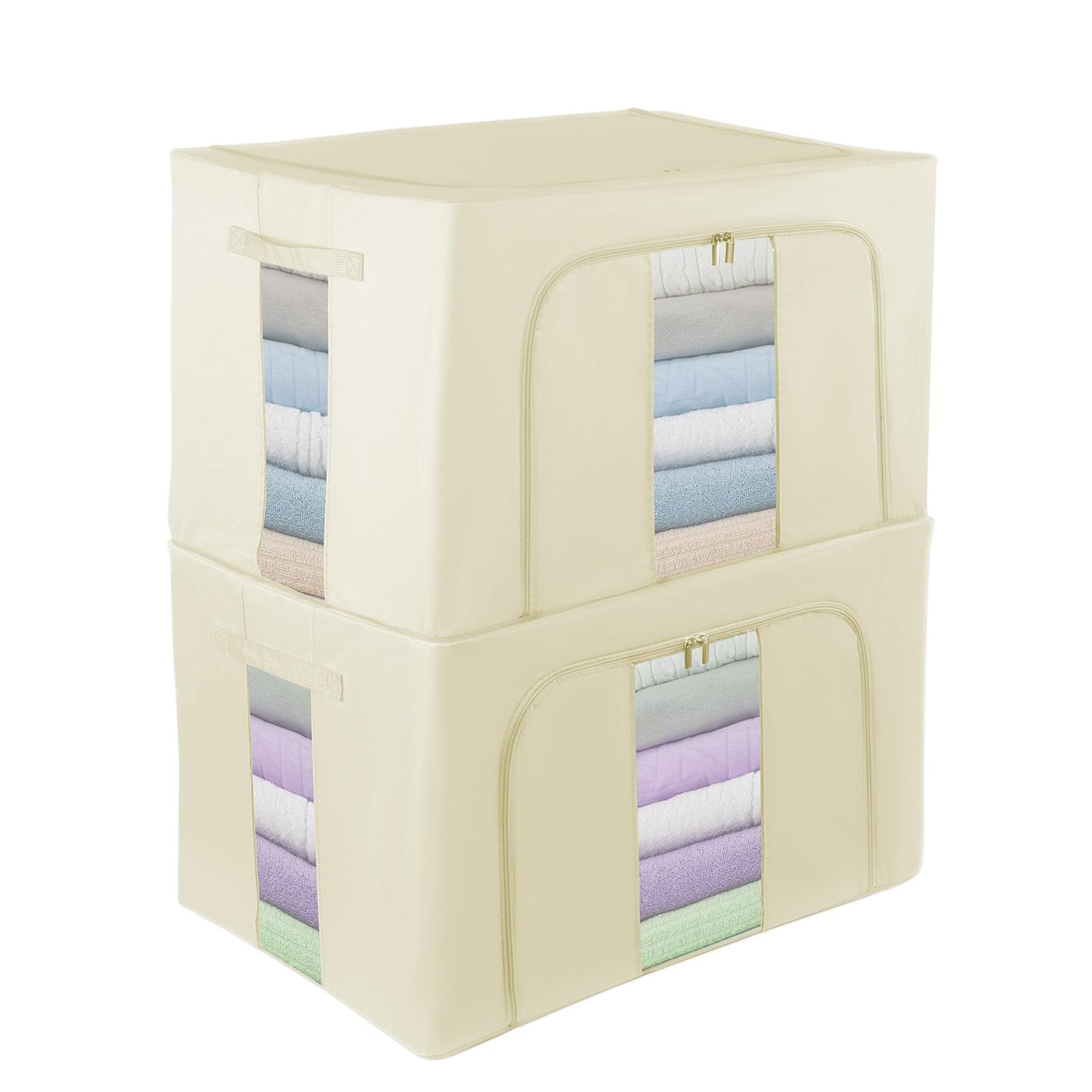 Womanht 2 Pack Closet Organizers and Storage, Foldable Oxford Steel Frame Storage Box with Clear Window & Carry Handles, Stackable Storage Bins Boxes