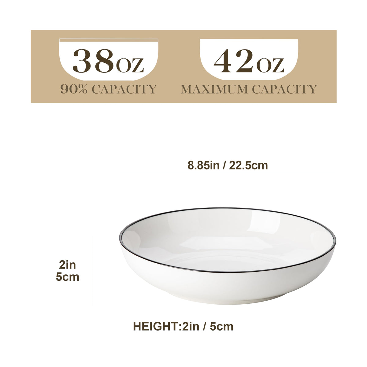 MALACASA Large Pasta Bowls Set of 6 with Black Rim, Pasta Bowls, Pasta Bowls Set, Ceramic Bowls Sets, Microwave and Dishwasher Safe, 6 Piece,