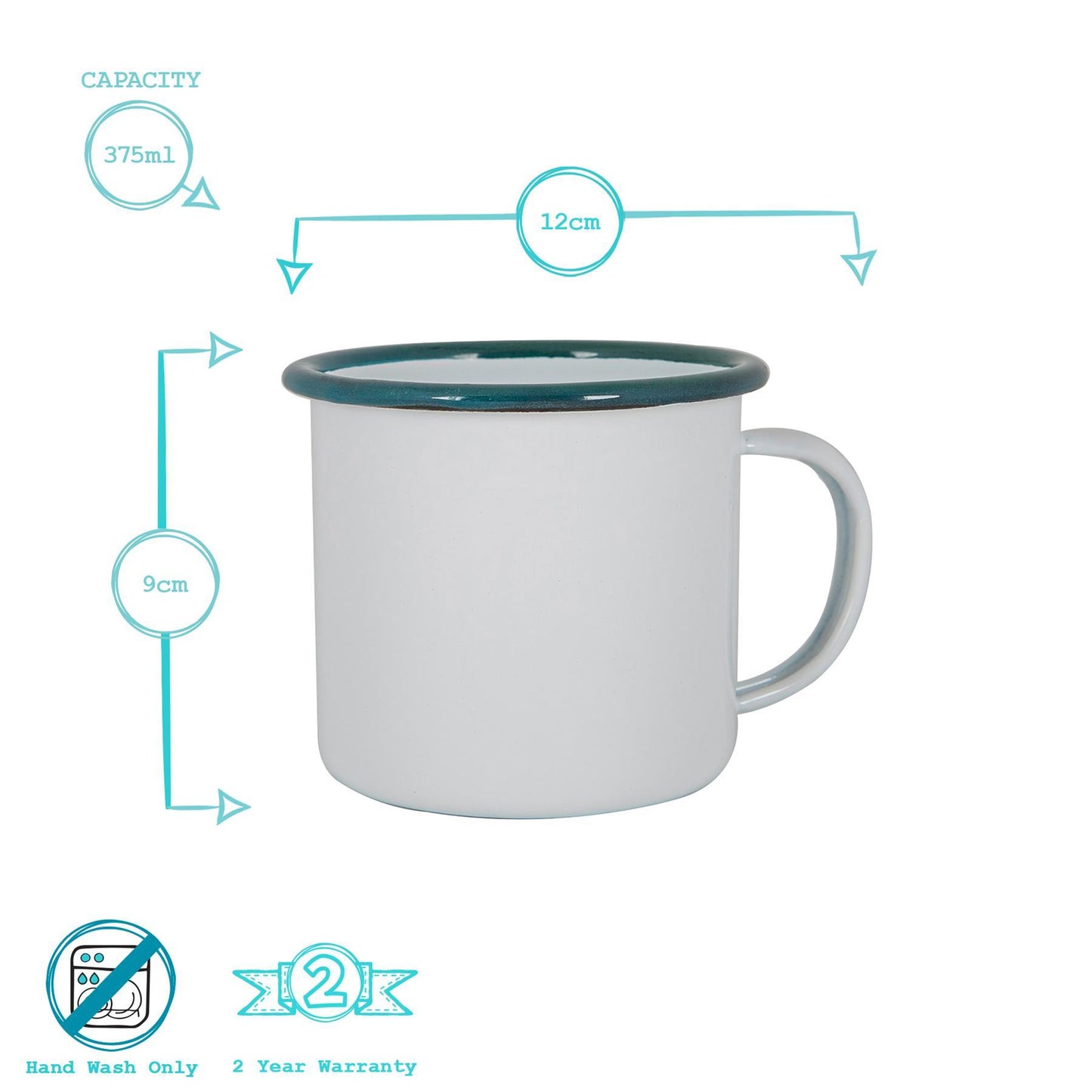 375ml White Enamel Mugs - Pack of Six
