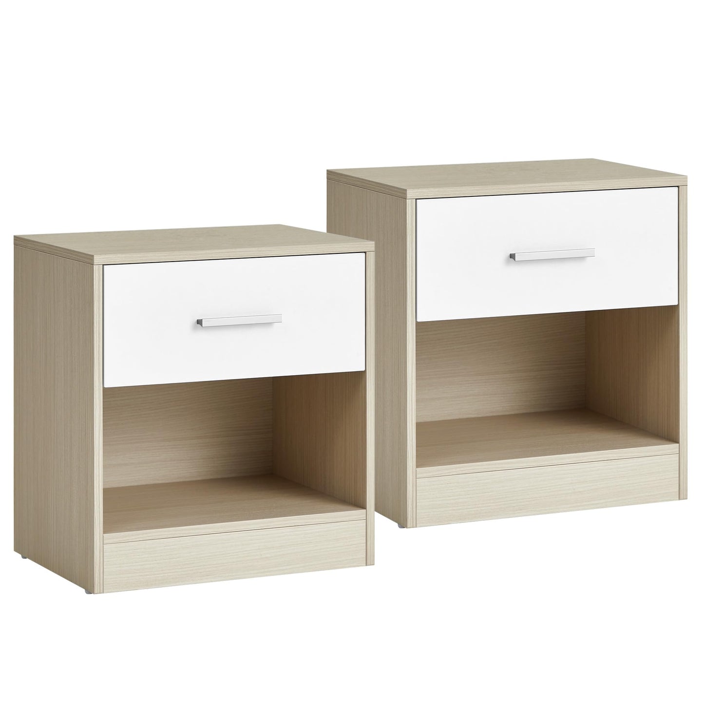 VASAGLE Bedside Tables, Set of 2, Side Table with Drawer, Handle, Open Compartment, End Table, for Bedroom, Living Room, Natural Beige and Classic