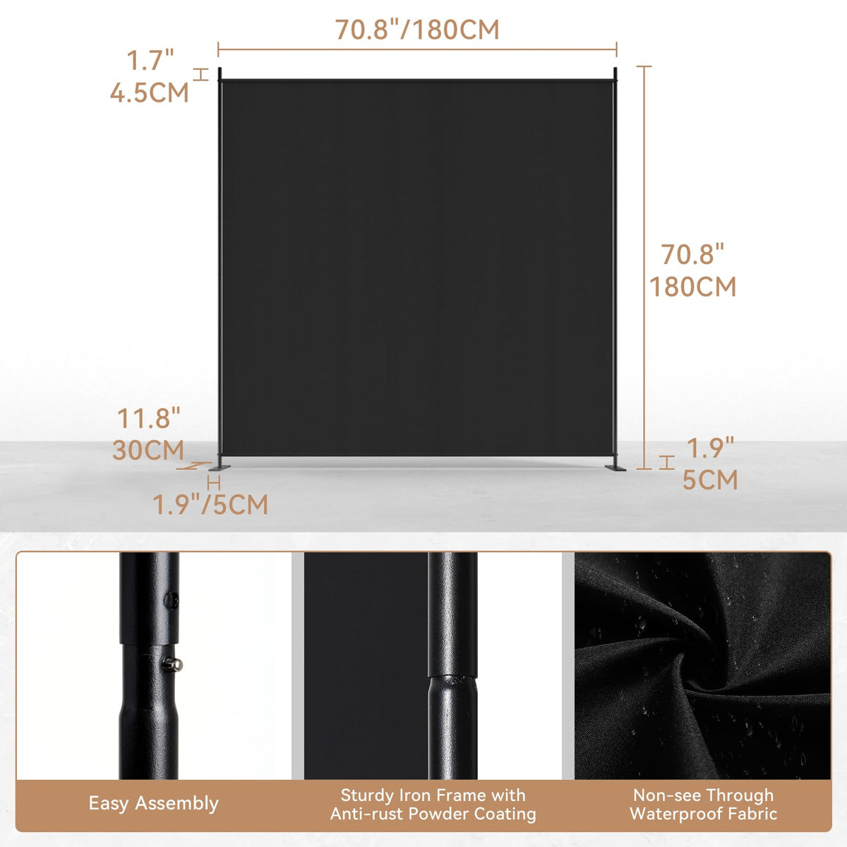 C-Hopetree 1 Panel Room Divider, 180cm Tall Indoor Folding Privacy Screen, Portable Partition Separator, Freestanding Separation Temporary Wall for