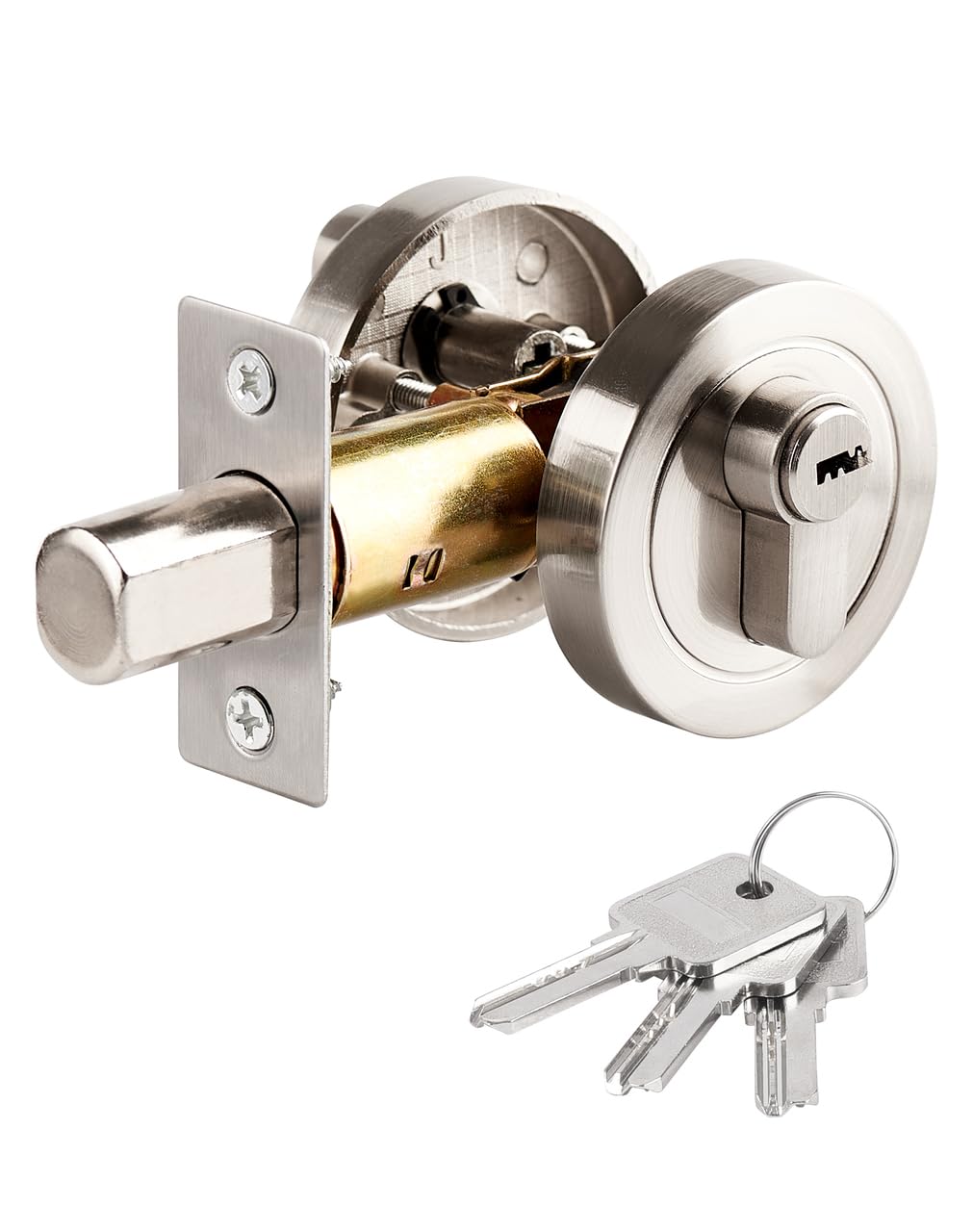 LUNEKUCK Single Cylinder Deadbolt Round Security Lock With Key - Zinc Alloy Standard Size for Bathroom, Bedroom, Entrance - Interior and Exterior Door