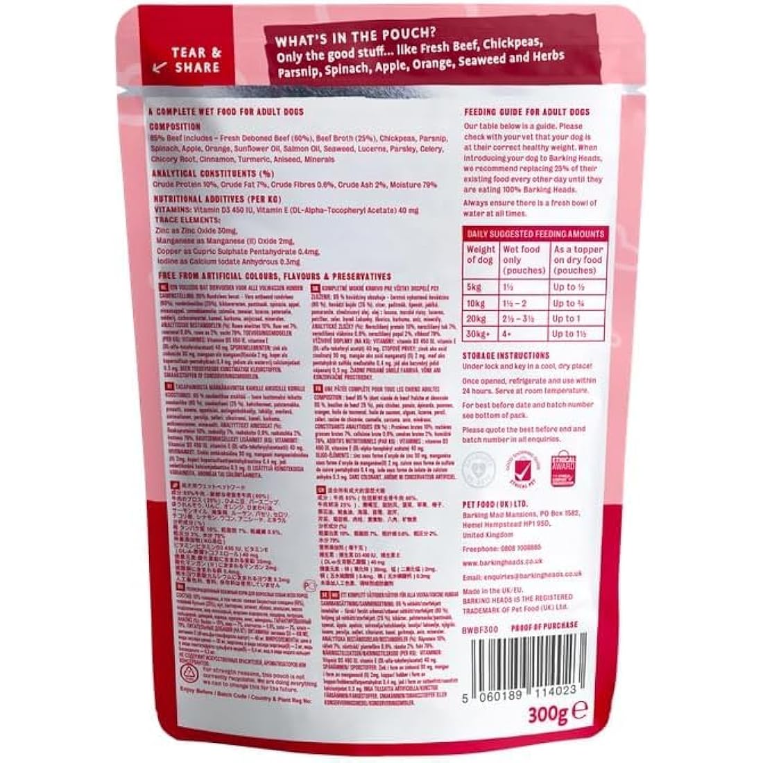 Barking Heads Wet Dog Food - Beef Waggington - No Artificial Flavours - Grain-Free Recipe (10 x 300 g)