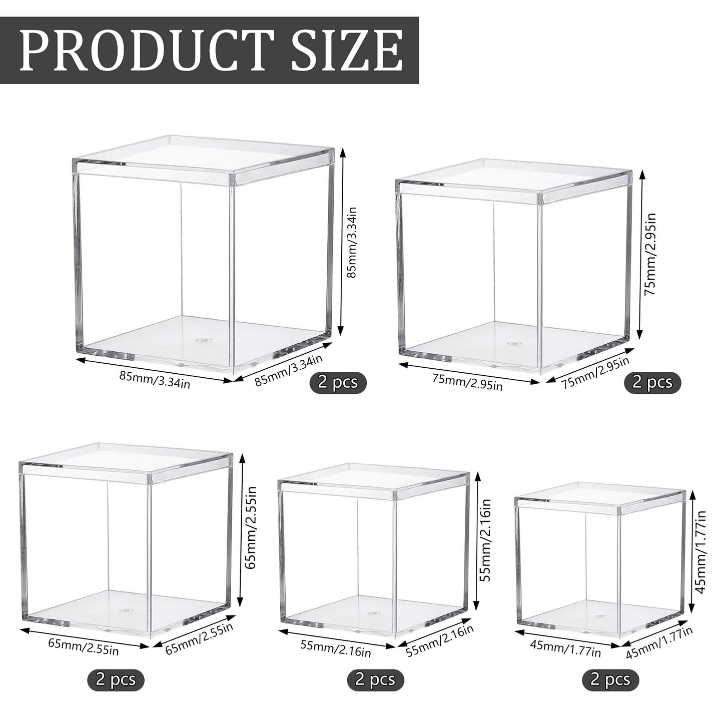 Keboyoe 10pcs Clear Acrylic Display Boxes with Lid for Storage Candy Pill