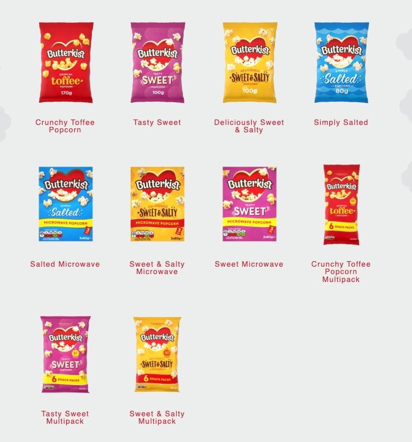 Butterkist CRUNCHY TOFFEE Popcorn 6x20g Snack Packs, Case of 12 - Gluten free, Source of Fibre, Made from Wholegrains, No Artificial Colours or Flavours, Suitable for Vegetarians