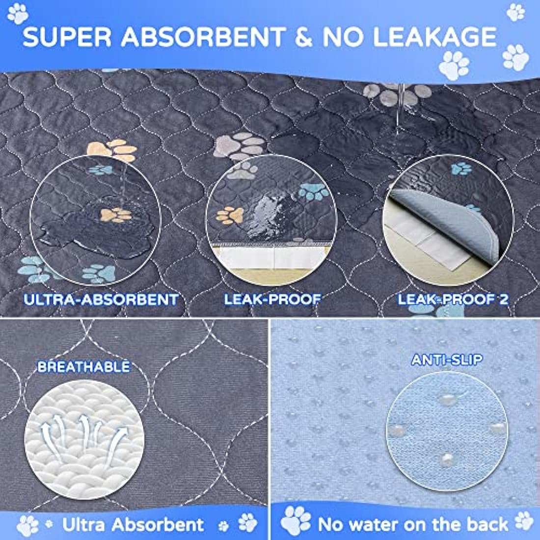 Aitmexcn Washable Puppy Dog Pee Pad, 2PCS 100% Waterproof Whelping Training Mat for Puppy/Senior Dog, Fast Drying Reusable Puppy Pads for Indoor, Outdoor and Car Travel- 32'' x 36''